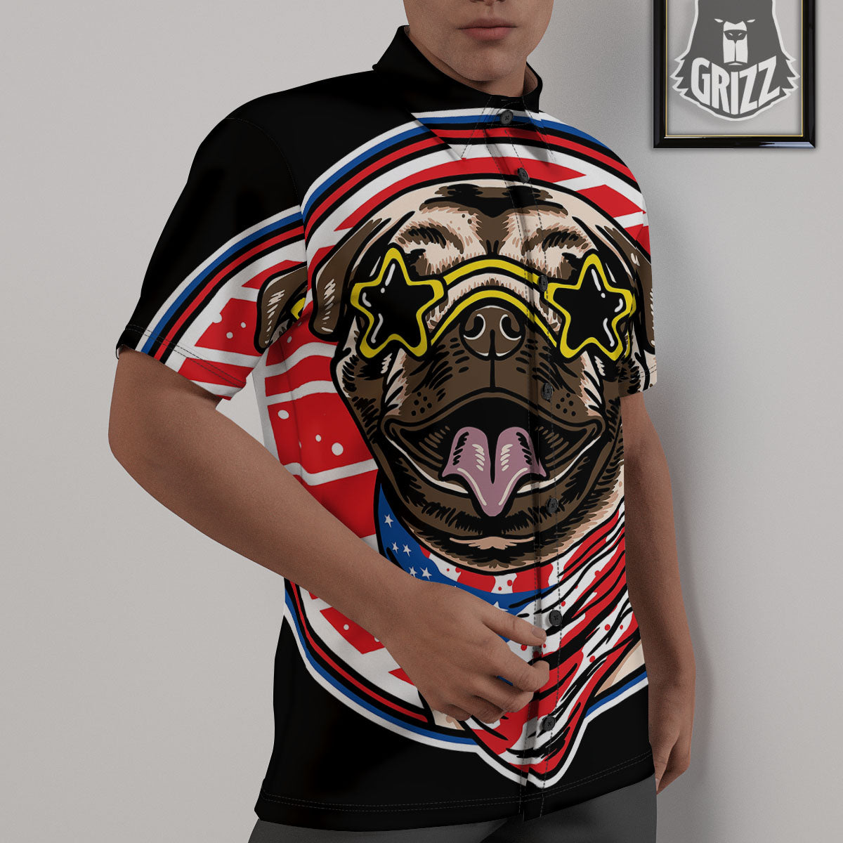 Pug Hipster Print Untucked Shirts-grizzshop
