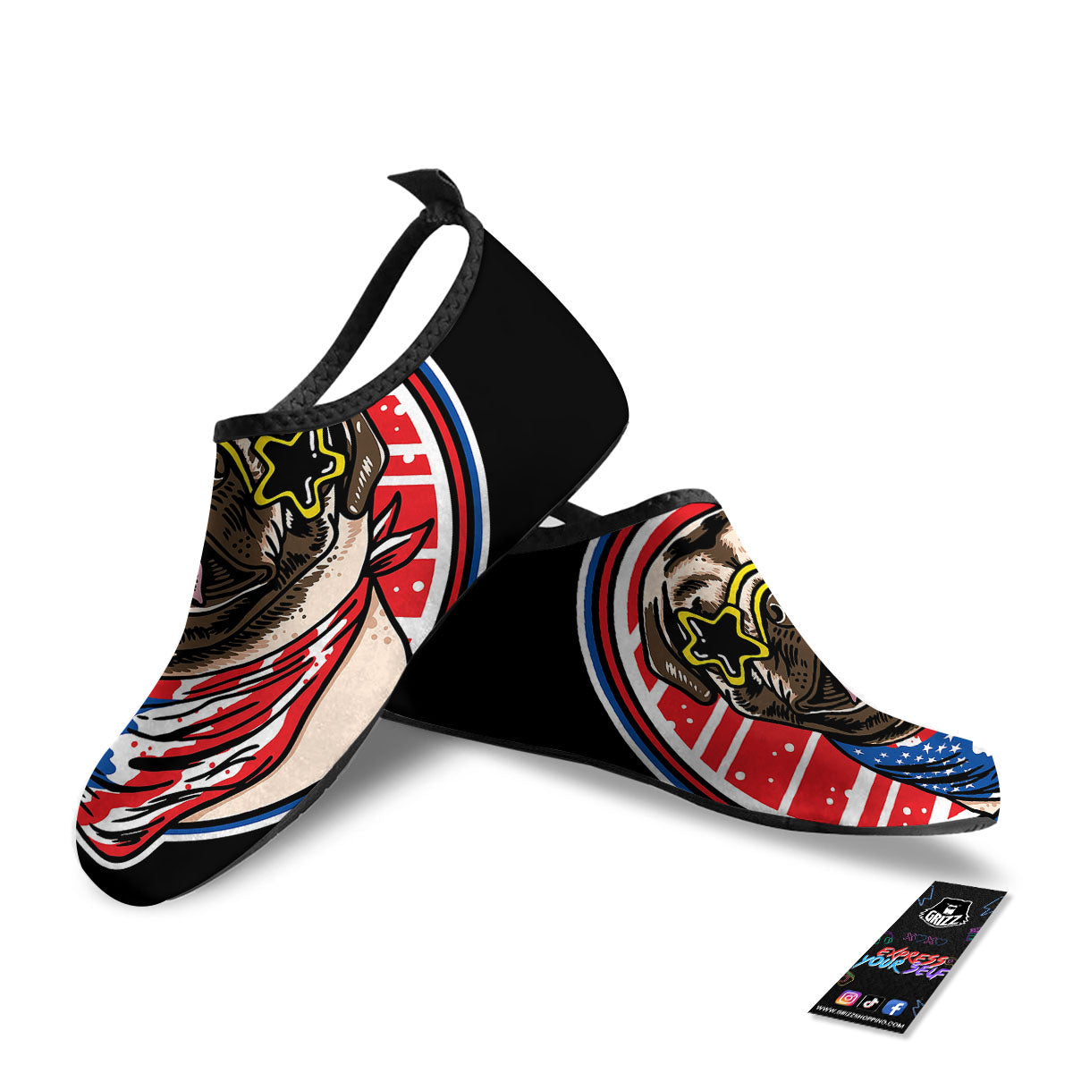 Pug Hipster Print Water Shoes-grizzshop
