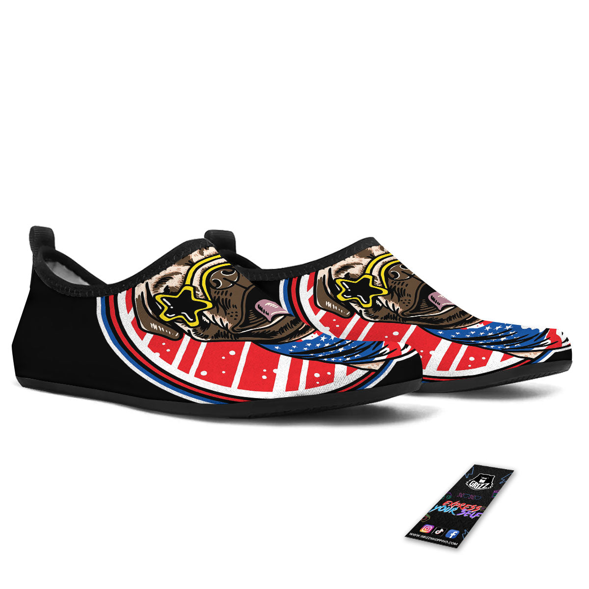 Pug Hipster Print Water Shoes-grizzshop
