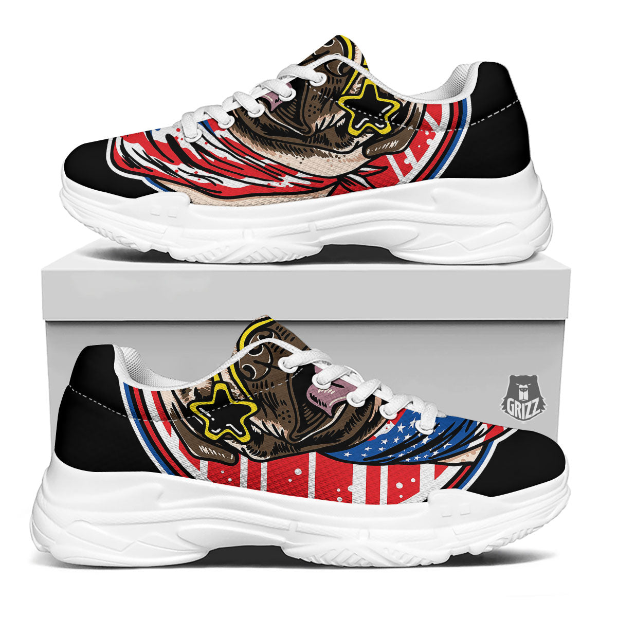 Pug Hipster Print White Chunky Shoes-grizzshop