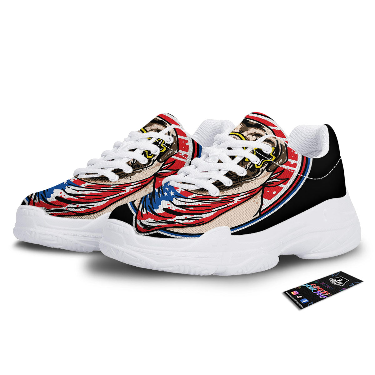 Pug Hipster Print White Chunky Shoes-grizzshop