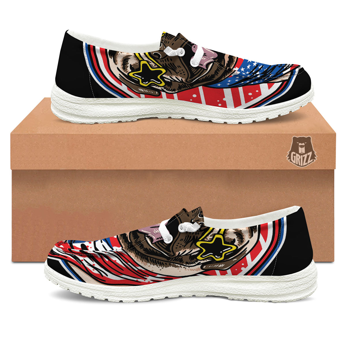Pug Hipster Print White Loafers-grizzshop