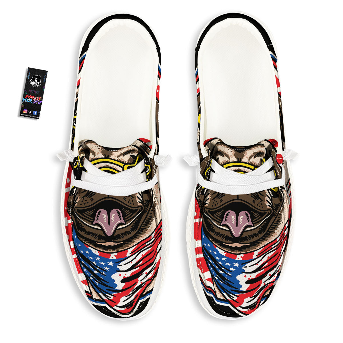 Pug Hipster Print White Loafers-grizzshop