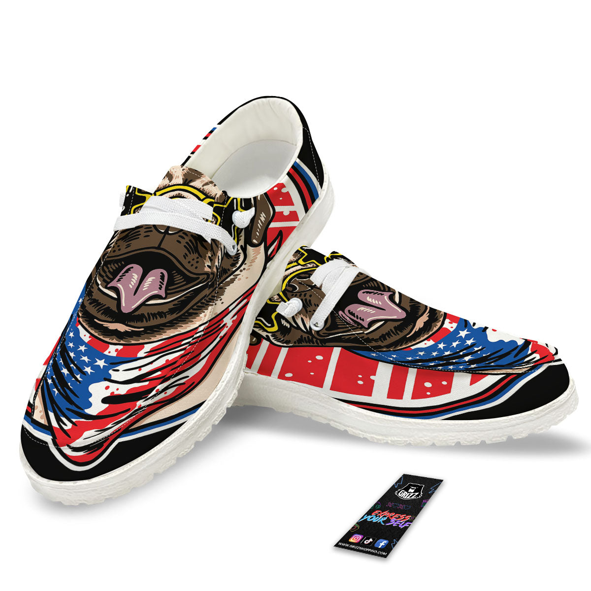 Pug Hipster Print White Loafers-grizzshop