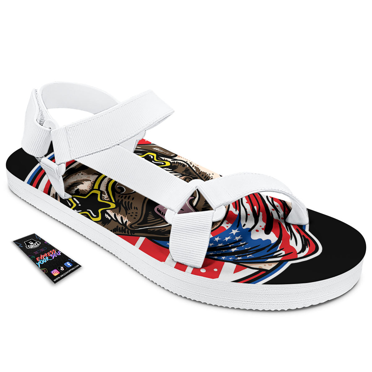 Pug Hipster Print White Open Toe Sandals-grizzshop