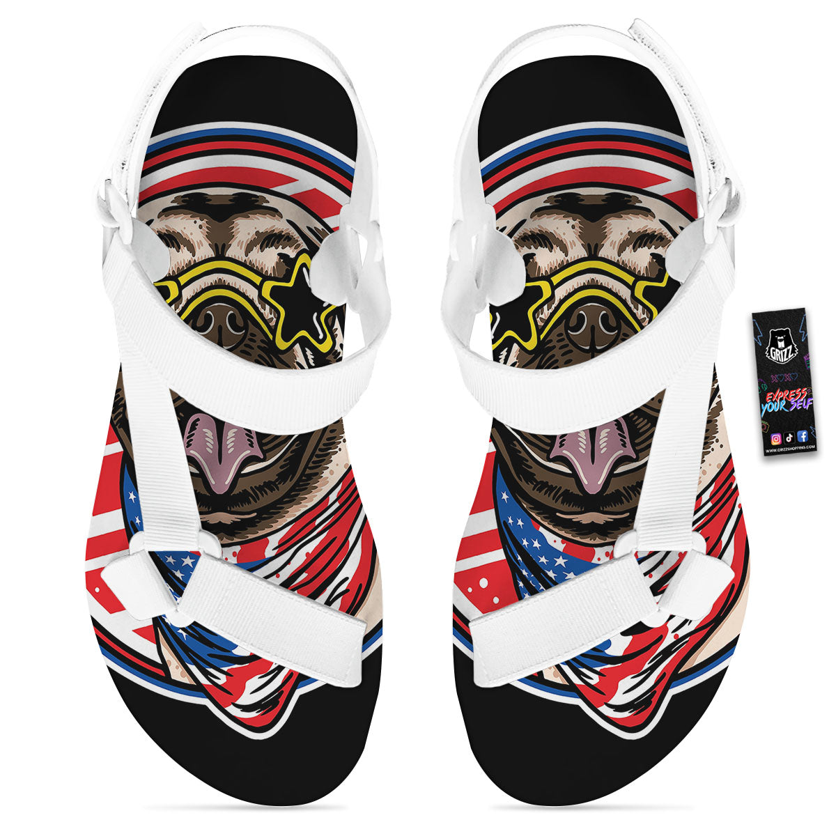 Pug Hipster Print White Open Toe Sandals-grizzshop
