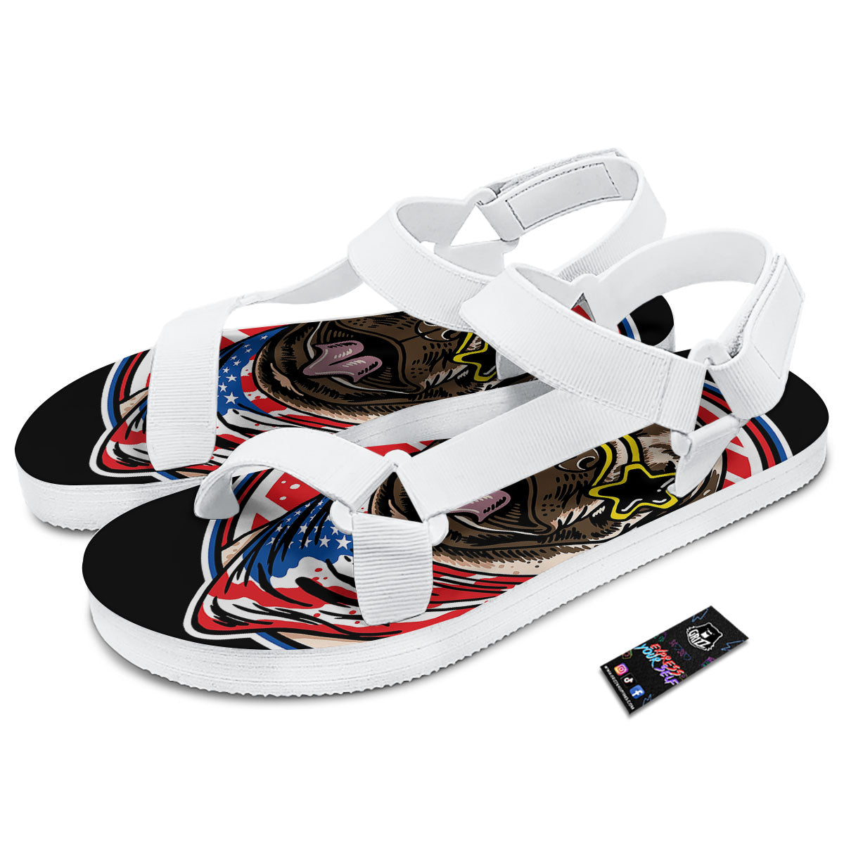 Pug Hipster Print White Open Toe Sandals-grizzshop