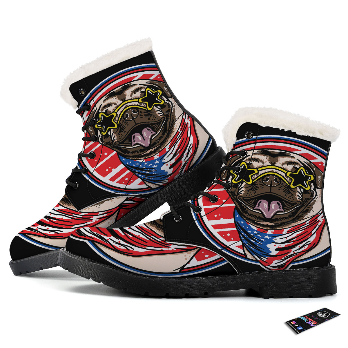 Pug Hipster Print Winter Boots-grizzshop