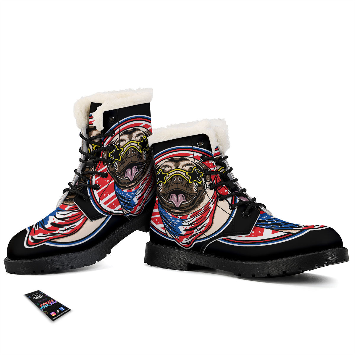 Pug Hipster Print Winter Boots-grizzshop