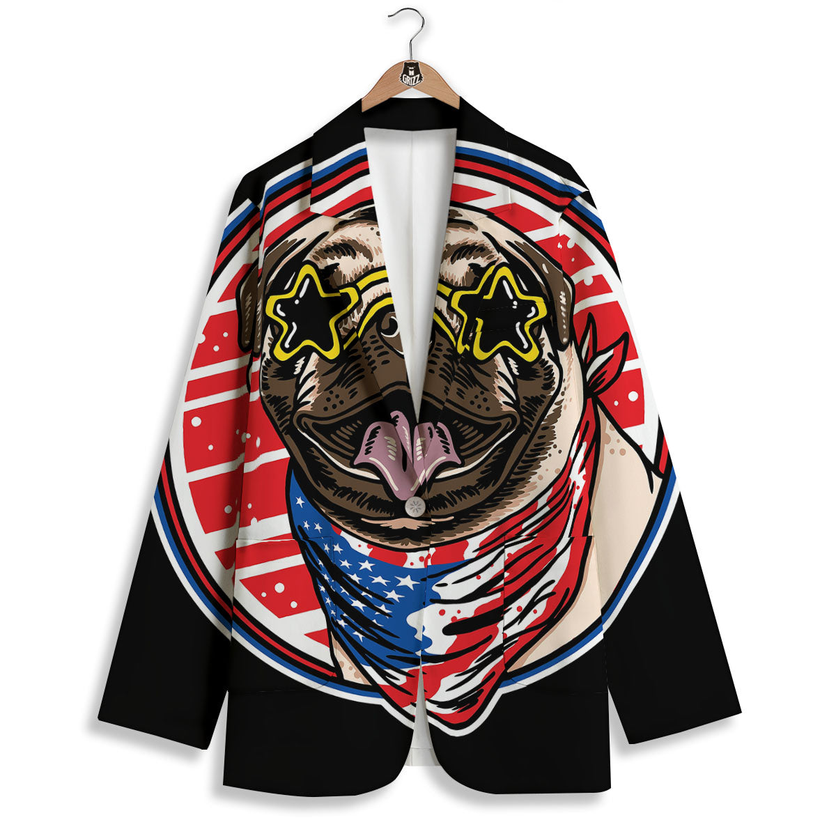 Pug Hipster Print Women's Blazer-grizzshop