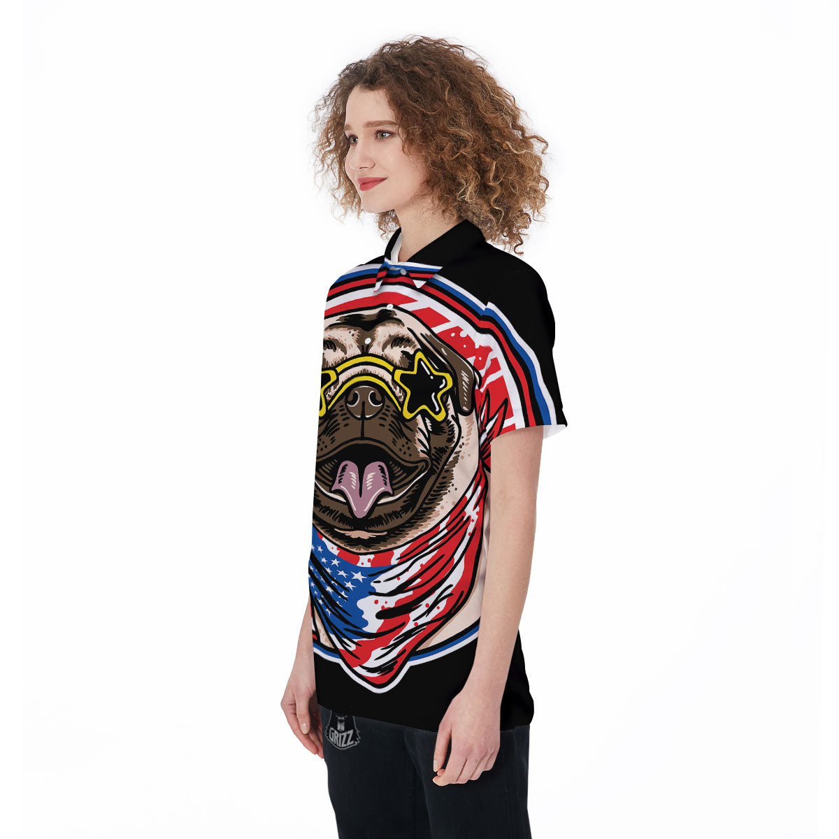 Pug Hipster Print Women's Golf Shirts-grizzshop