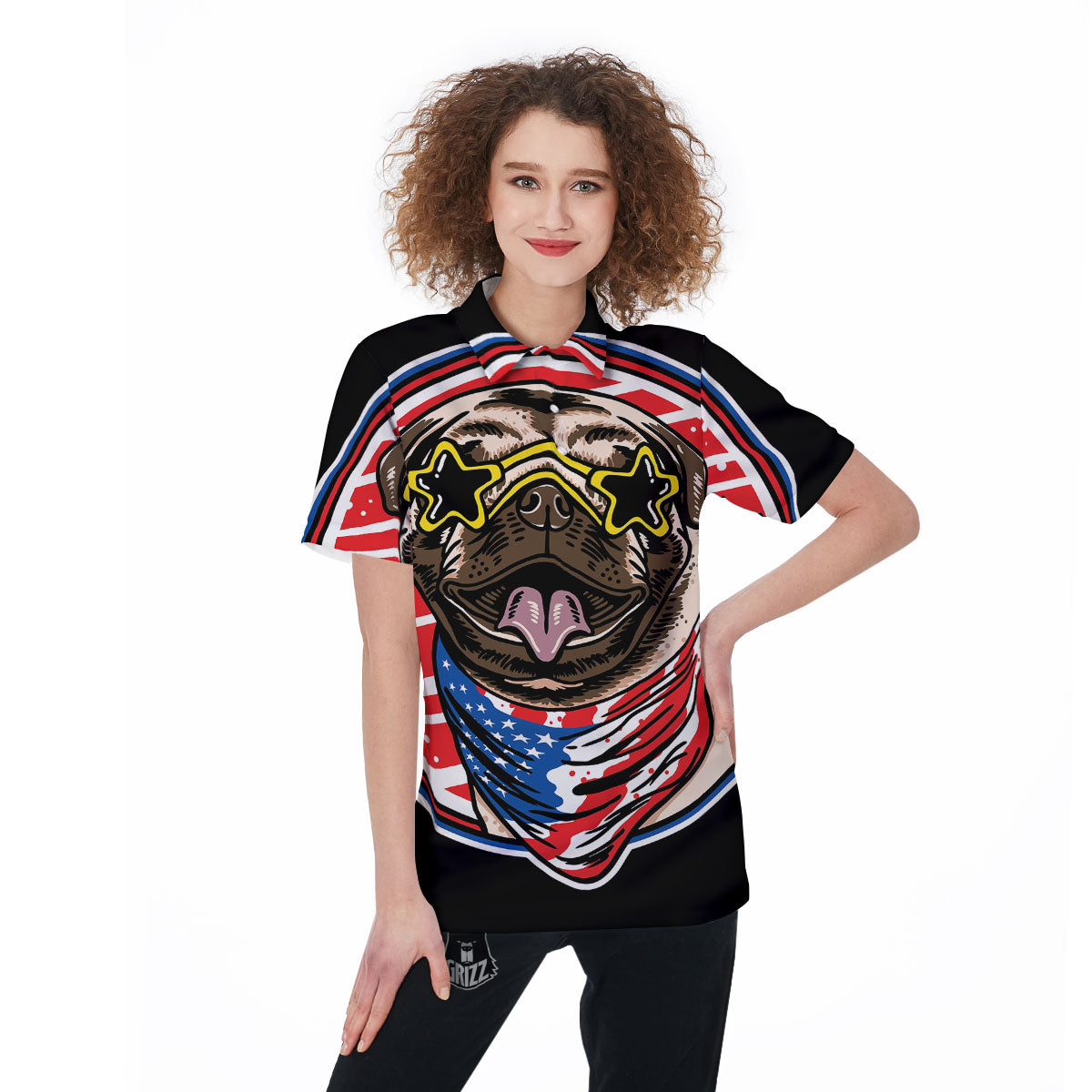 Pug Hipster Print Women's Golf Shirts-grizzshop