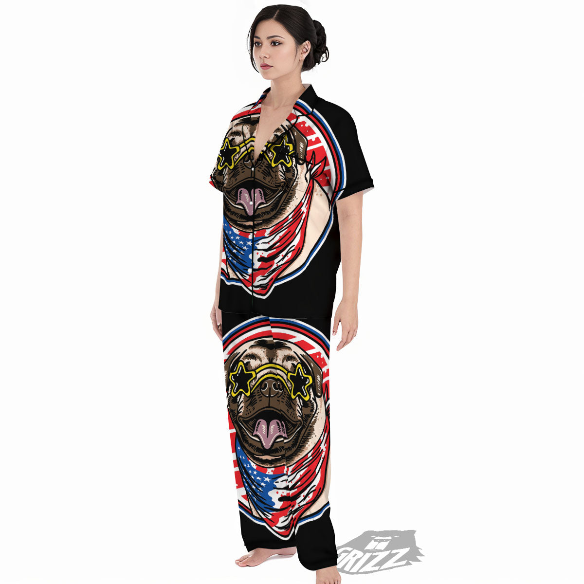 Pug Hipster Print Women's Pajamas Set-grizzshop