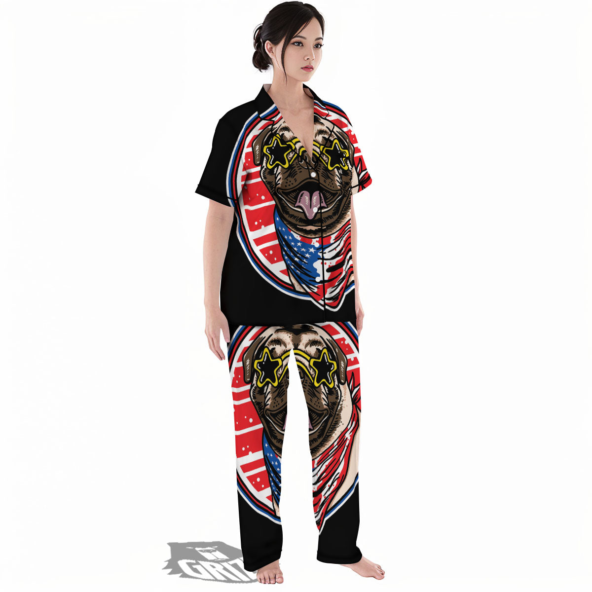 Pug Hipster Print Women's Pajamas Set-grizzshop