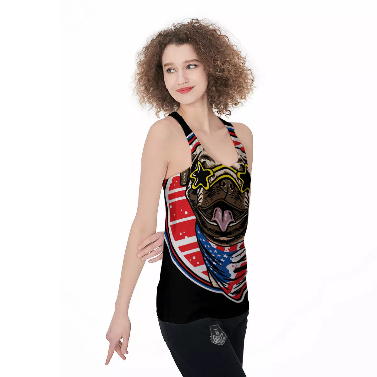 Pug Hipster Print Women's Racerback Tank Top-grizzshop