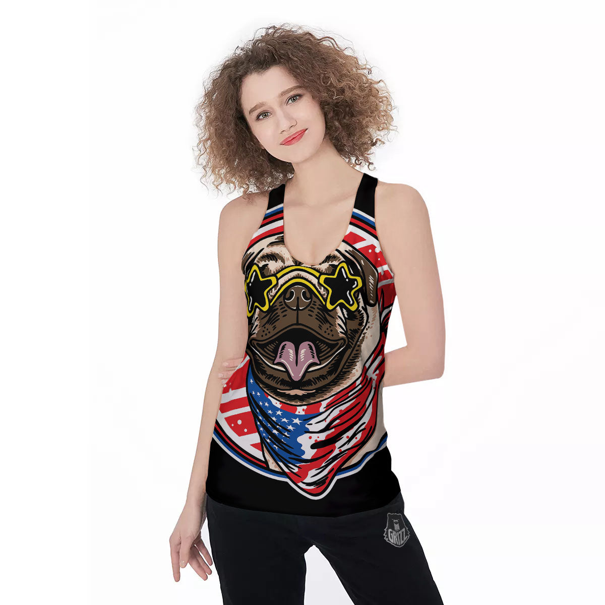 Pug Hipster Print Women's Racerback Tank Top-grizzshop