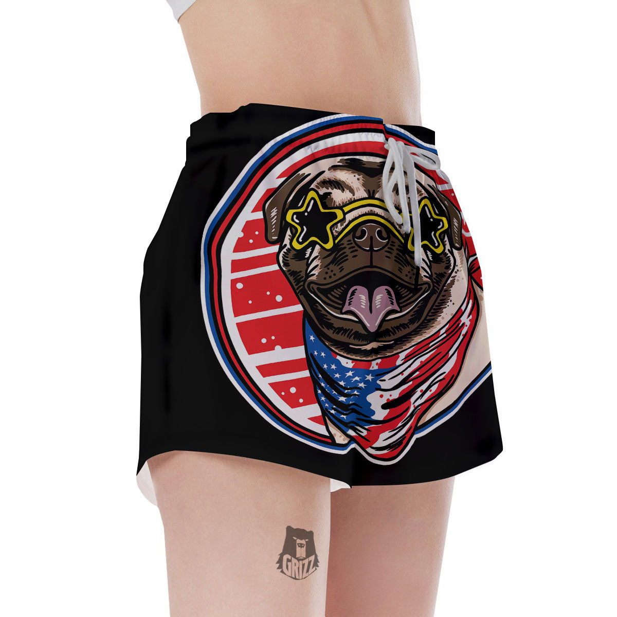 Pug Hipster Print Women's Shorts-grizzshop