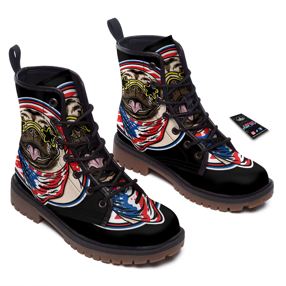 Pug Hipster Print Work Boots-grizzshop