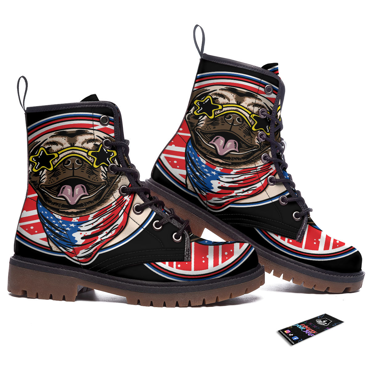 Pug Hipster Print Work Boots-grizzshop