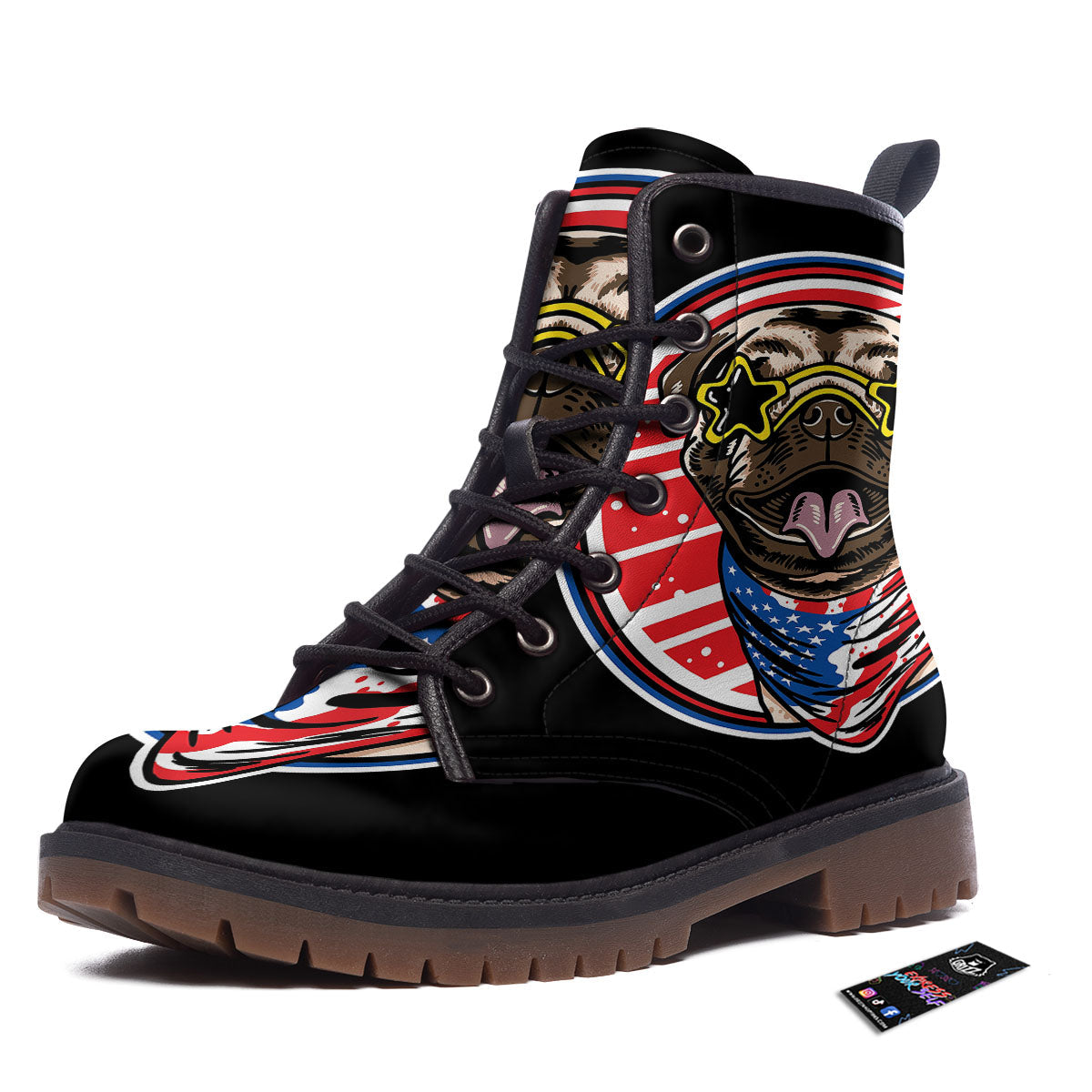 Pug Hipster Print Work Boots-grizzshop