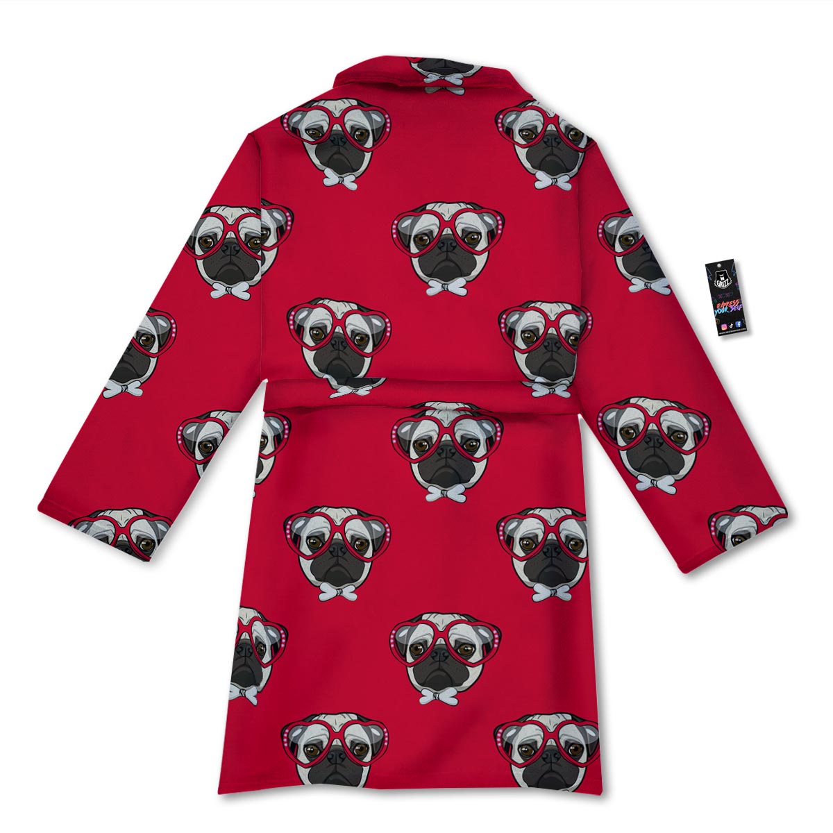 Pug Red Glasses Print Pattern Bathrobe-grizzshop