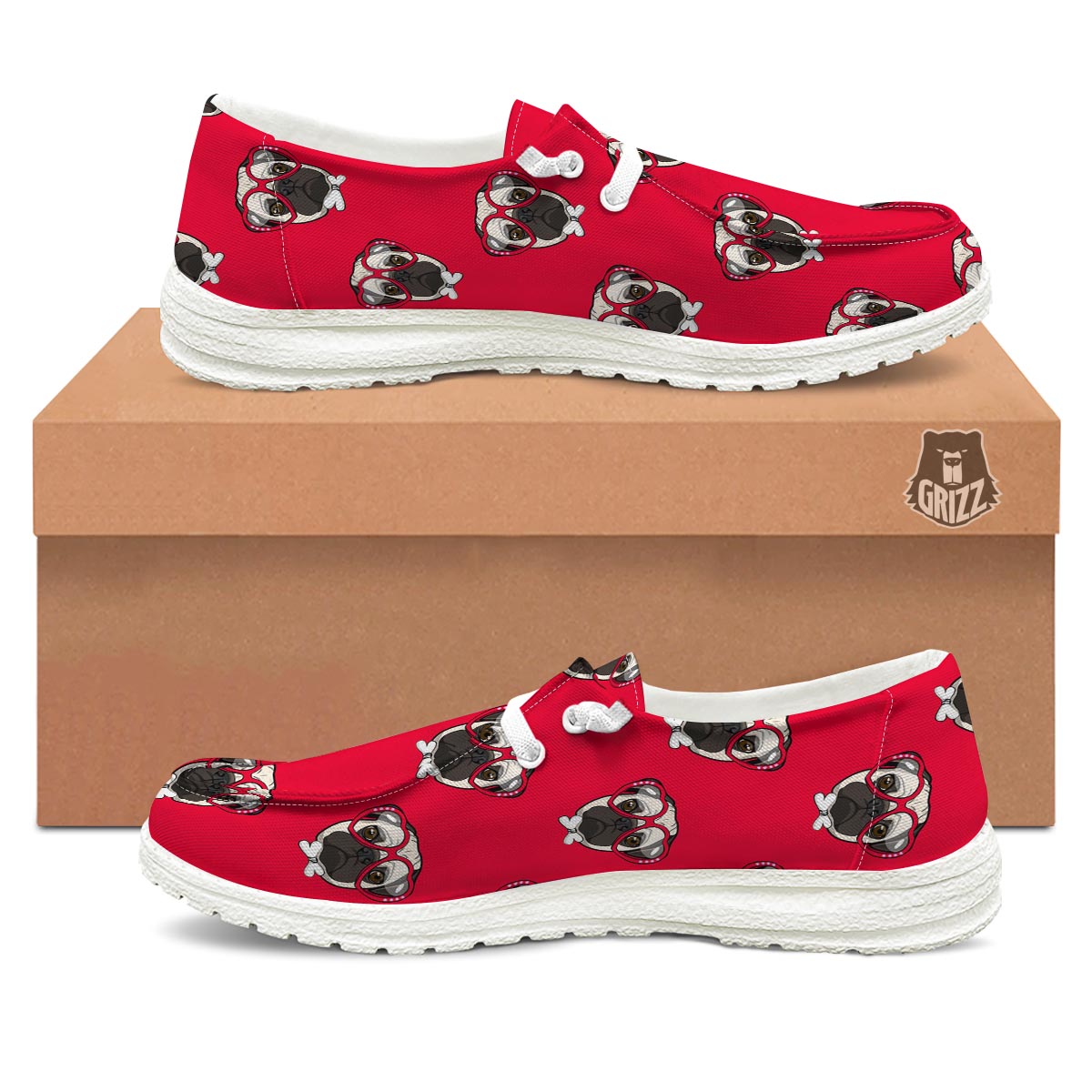 Pug Red Glasses Print Pattern Black Loafers-grizzshop