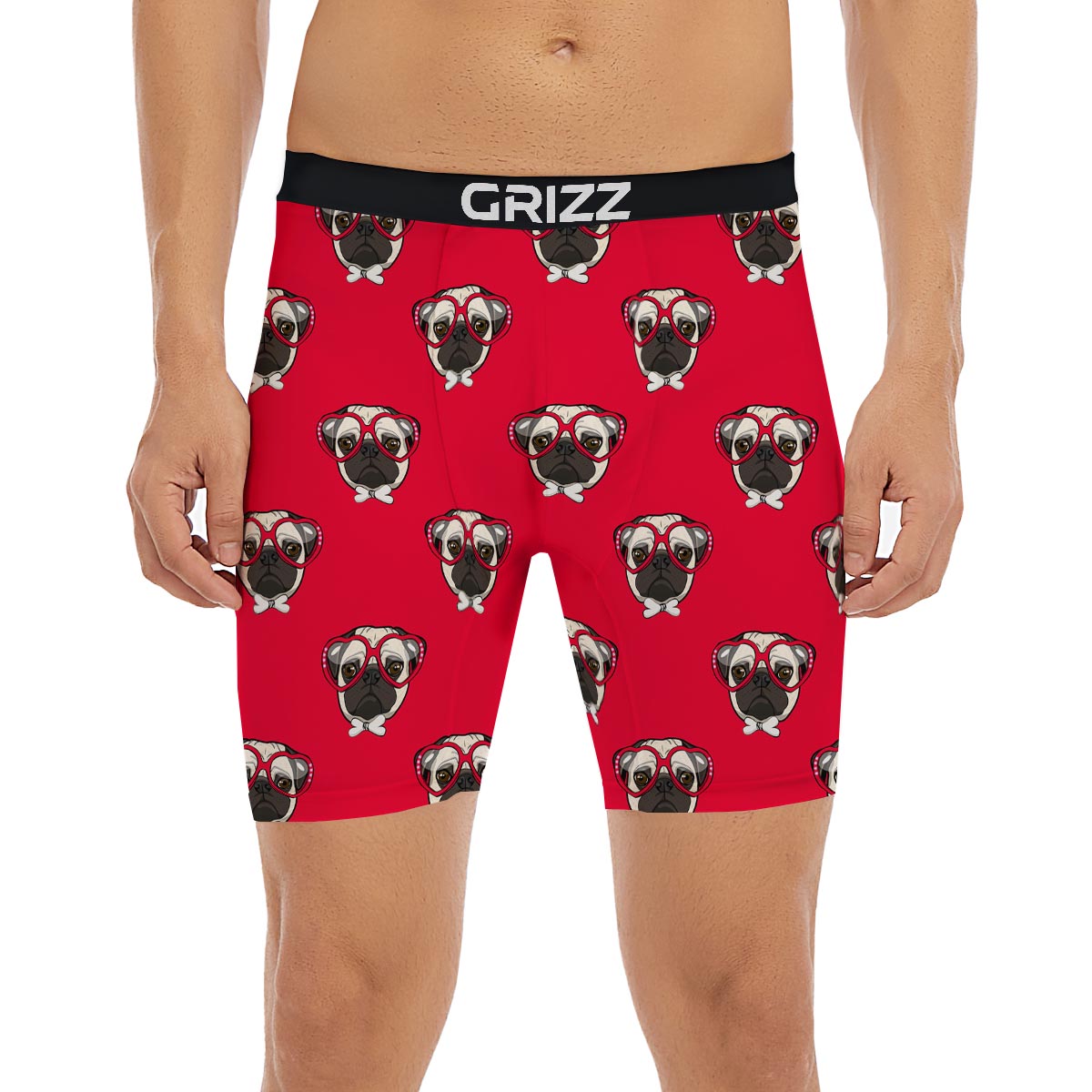 Pug Red Glasses Print Pattern Boxer Briefs-grizzshop