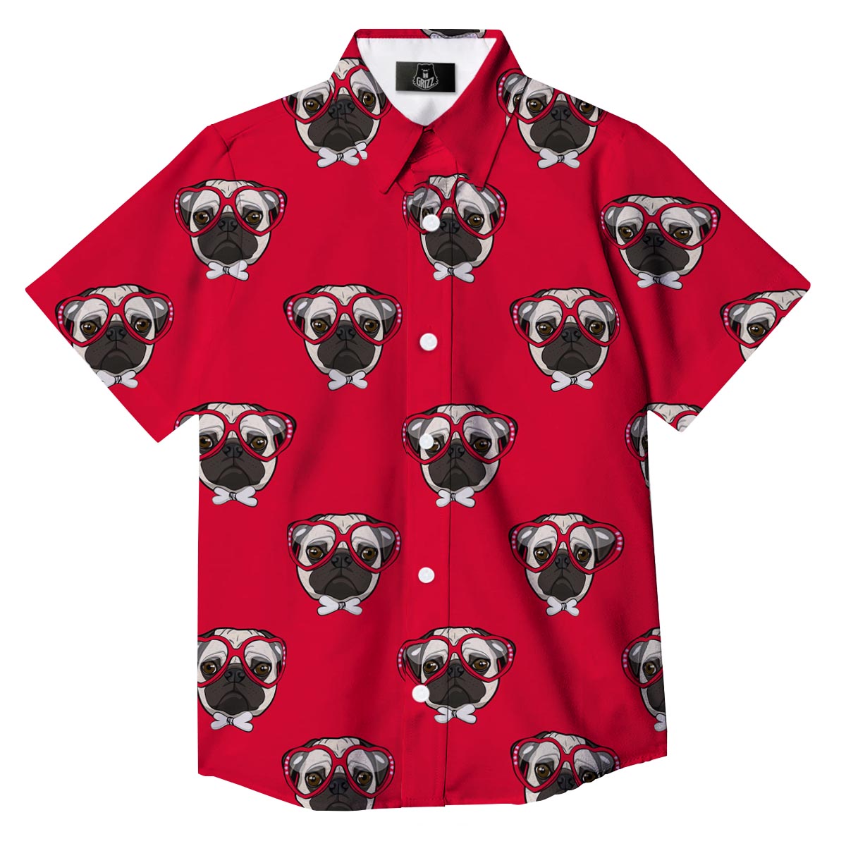 Pug Red Glasses Print Pattern Button Up Shirt-grizzshop