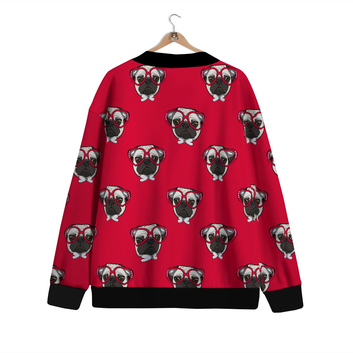 Pug Red Glasses Print Pattern Cardigan-grizzshop