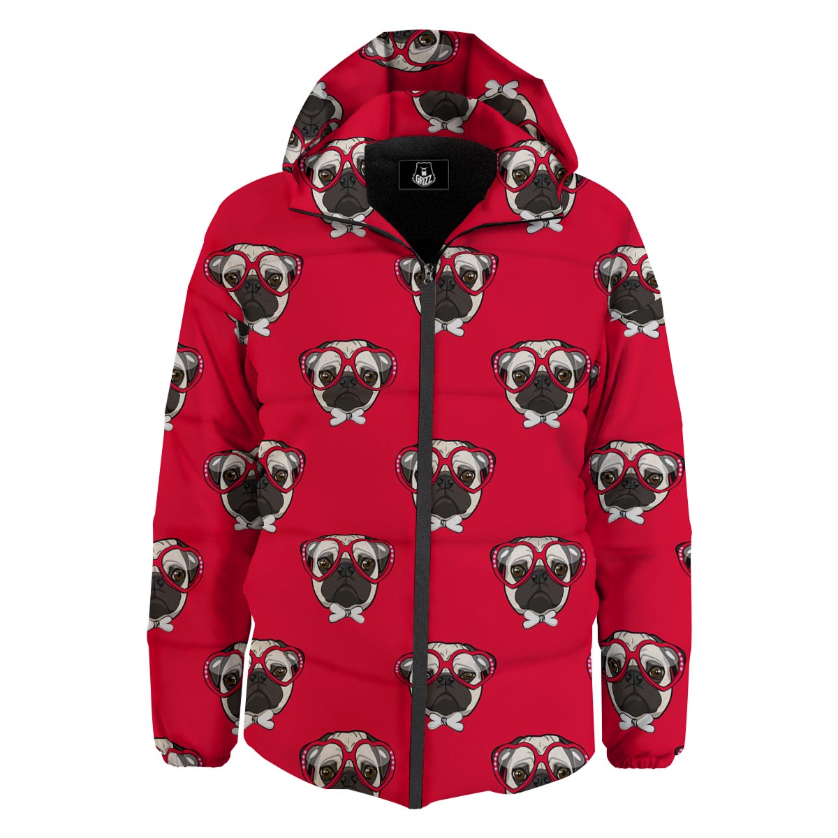 Pug Red Glasses Print Pattern Down Jacket-grizzshop
