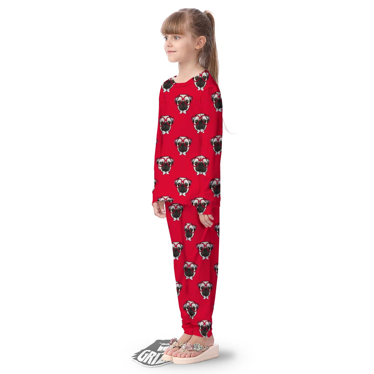 Pug Red Glasses Print Pattern Kid's Pajamas-grizzshop