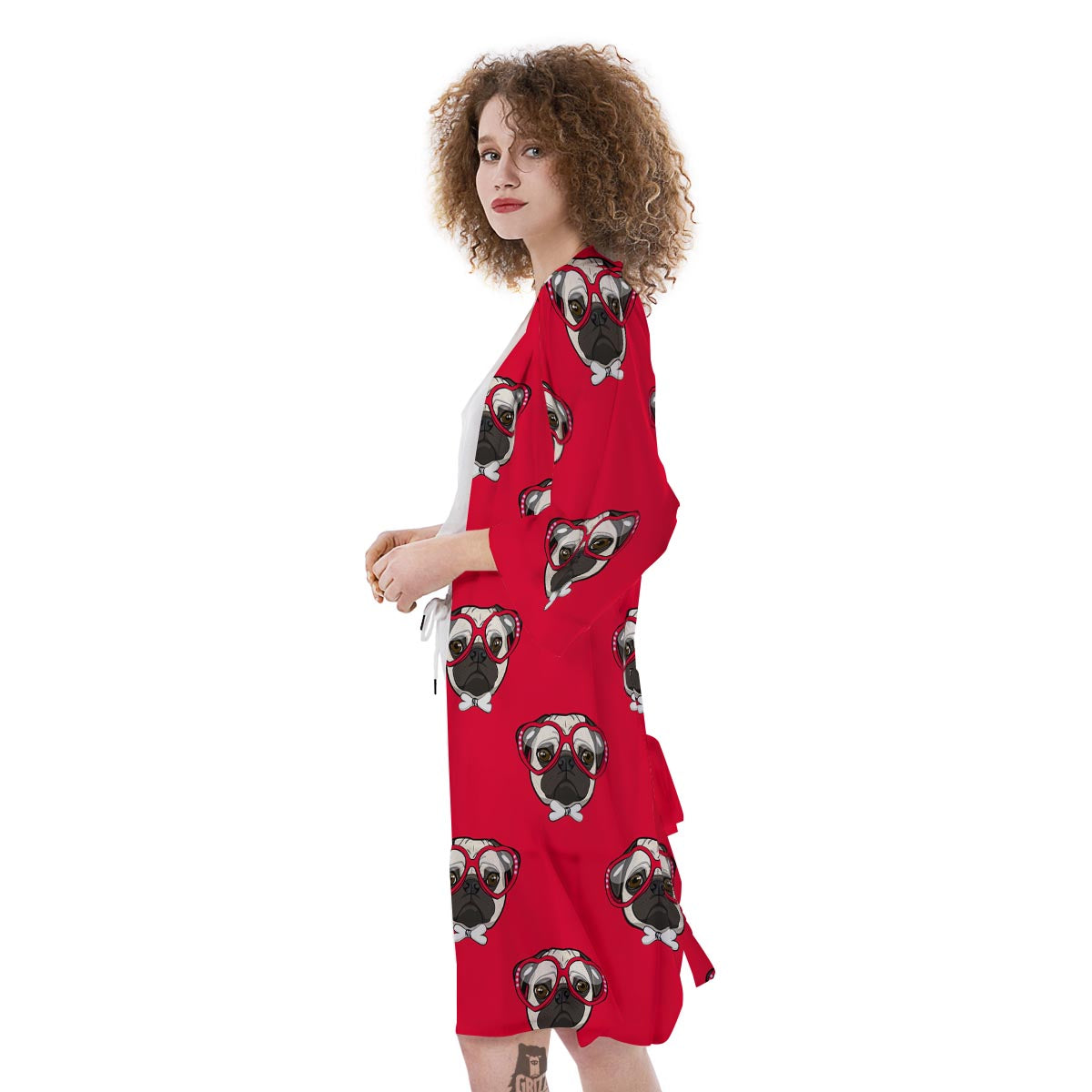 Pug Red Glasses Print Pattern Kimono-grizzshop