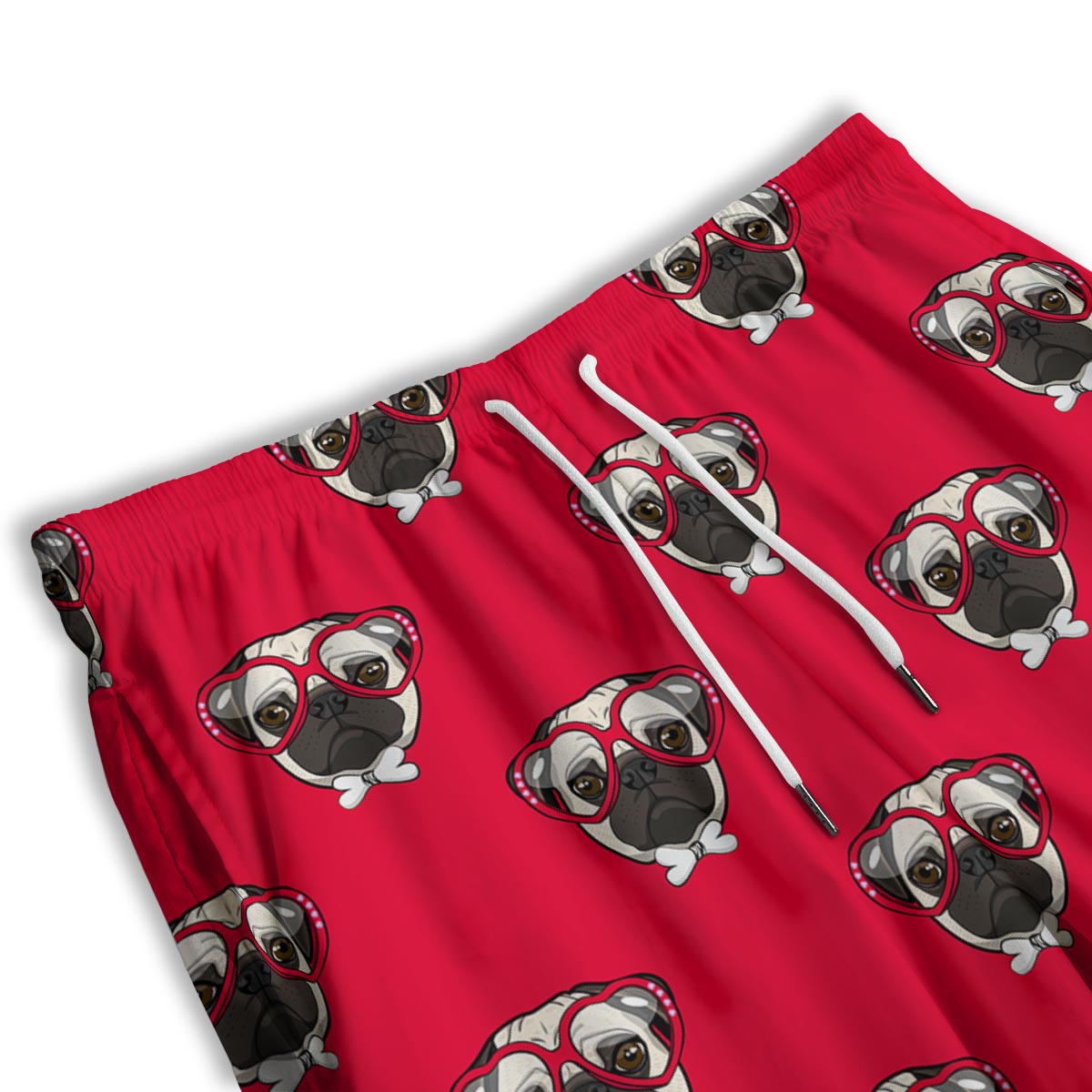 Pug Red Glasses Print Pattern Men's Athletic Shorts