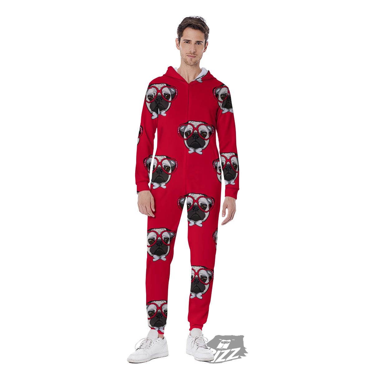 Pug Red Glasses Print Pattern Men's Jumpsuit-grizzshop