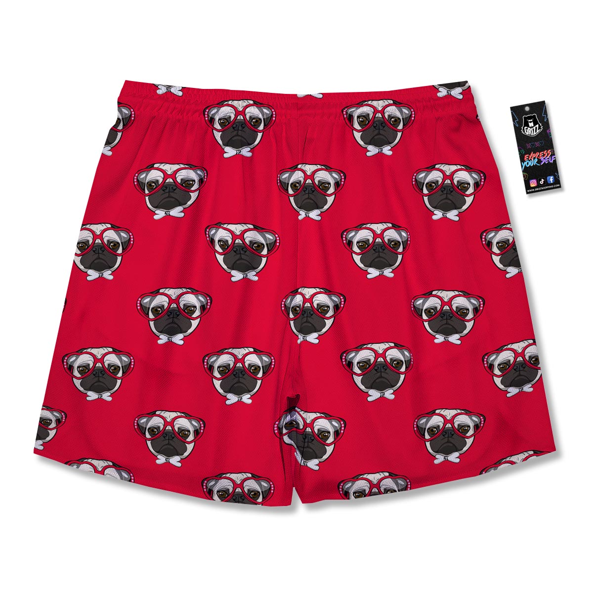 Pug Red Glasses Print Pattern Men's Running Shorts-grizzshop