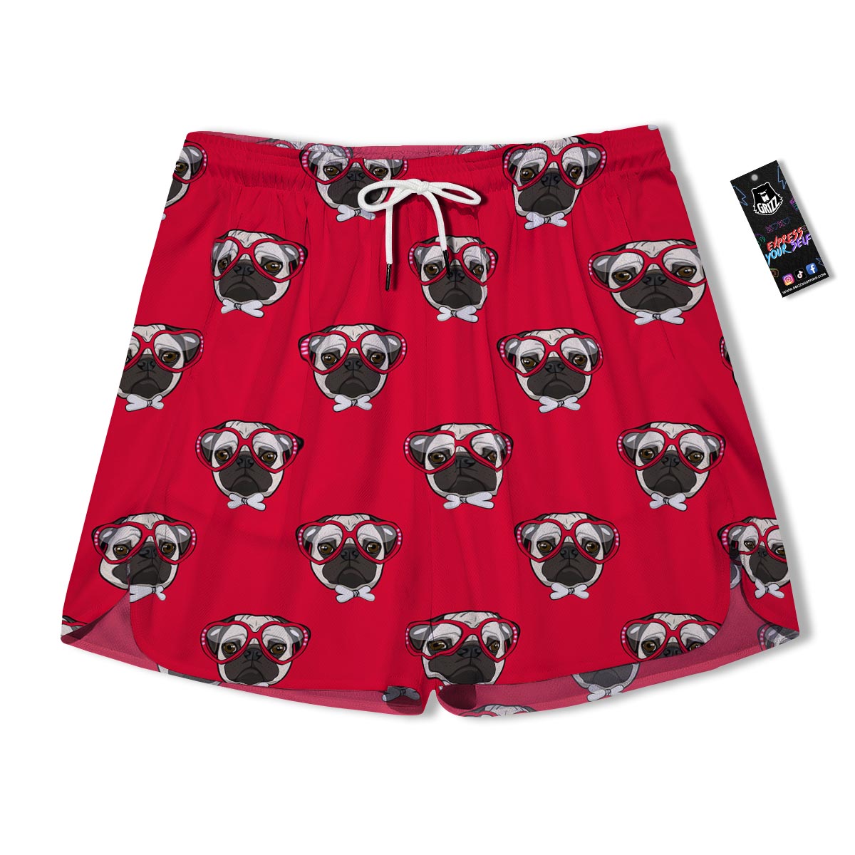 Pug Red Glasses Print Pattern Men's Running Shorts-grizzshop