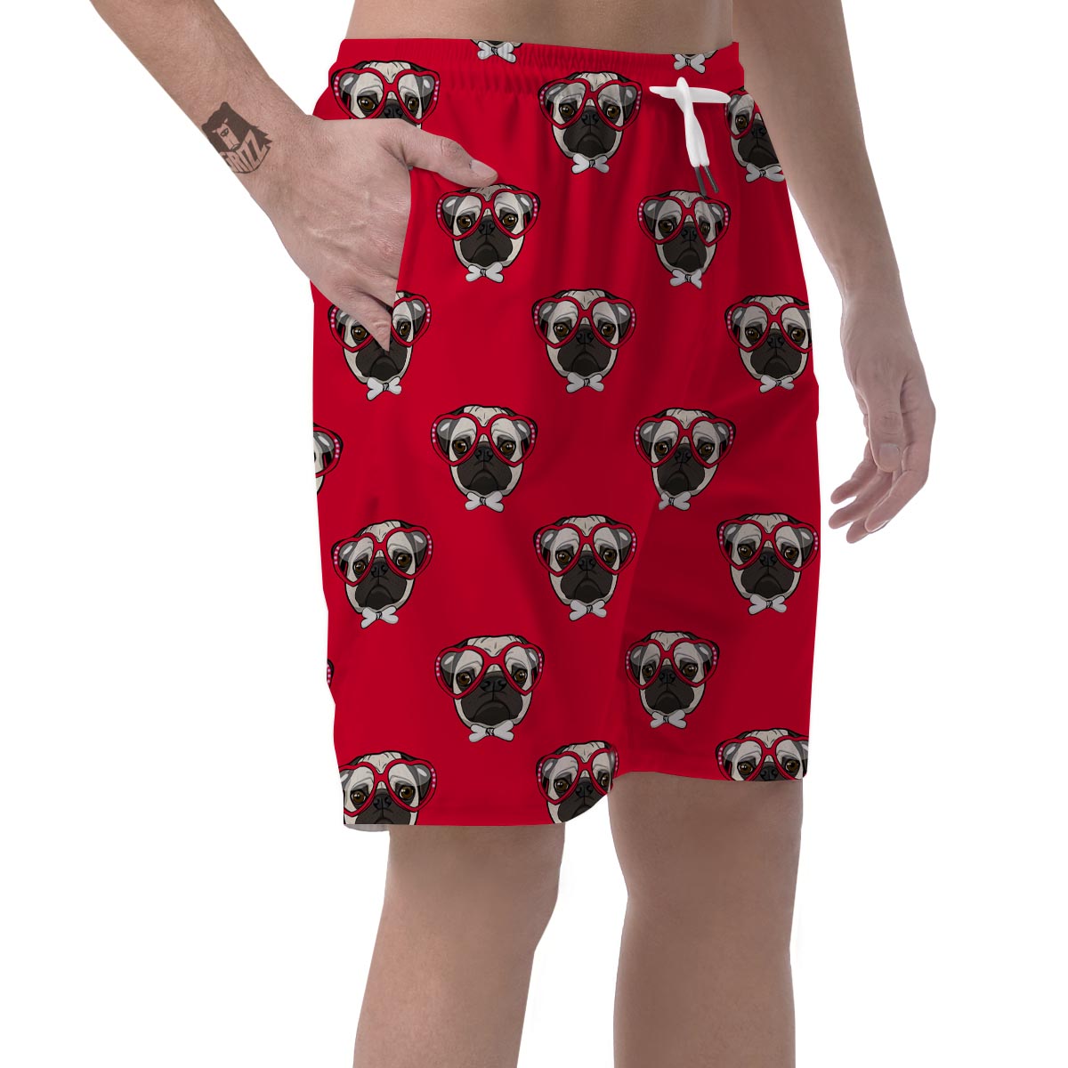 Pug Red Glasses Print Pattern Men's Shorts-grizzshop