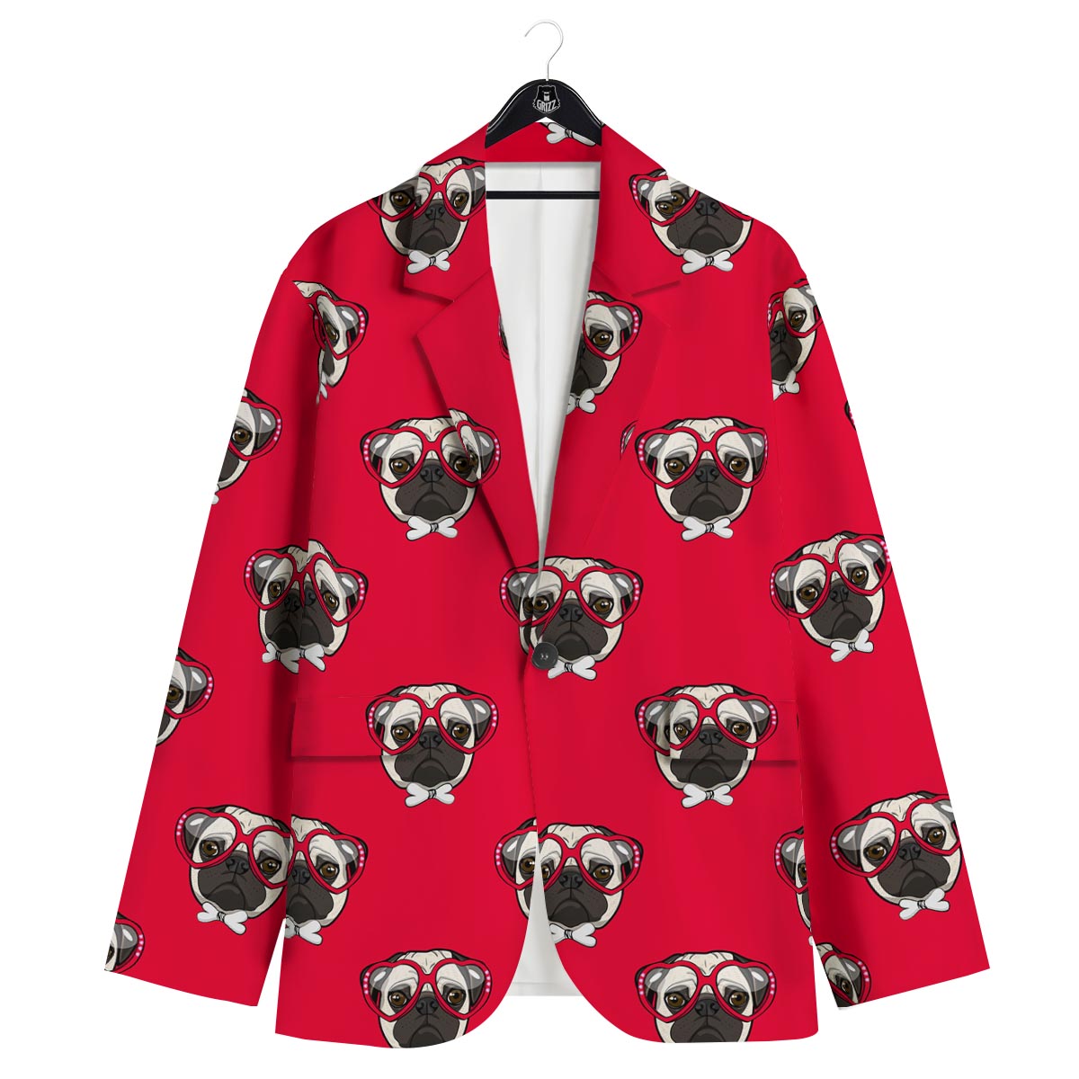 Pug Red Glasses Print Pattern Men's Sport Coat-grizzshop