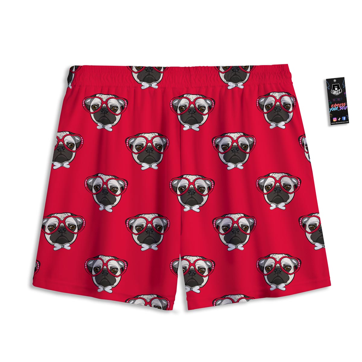 Pug Red Glasses Print Pattern Mesh Shorts