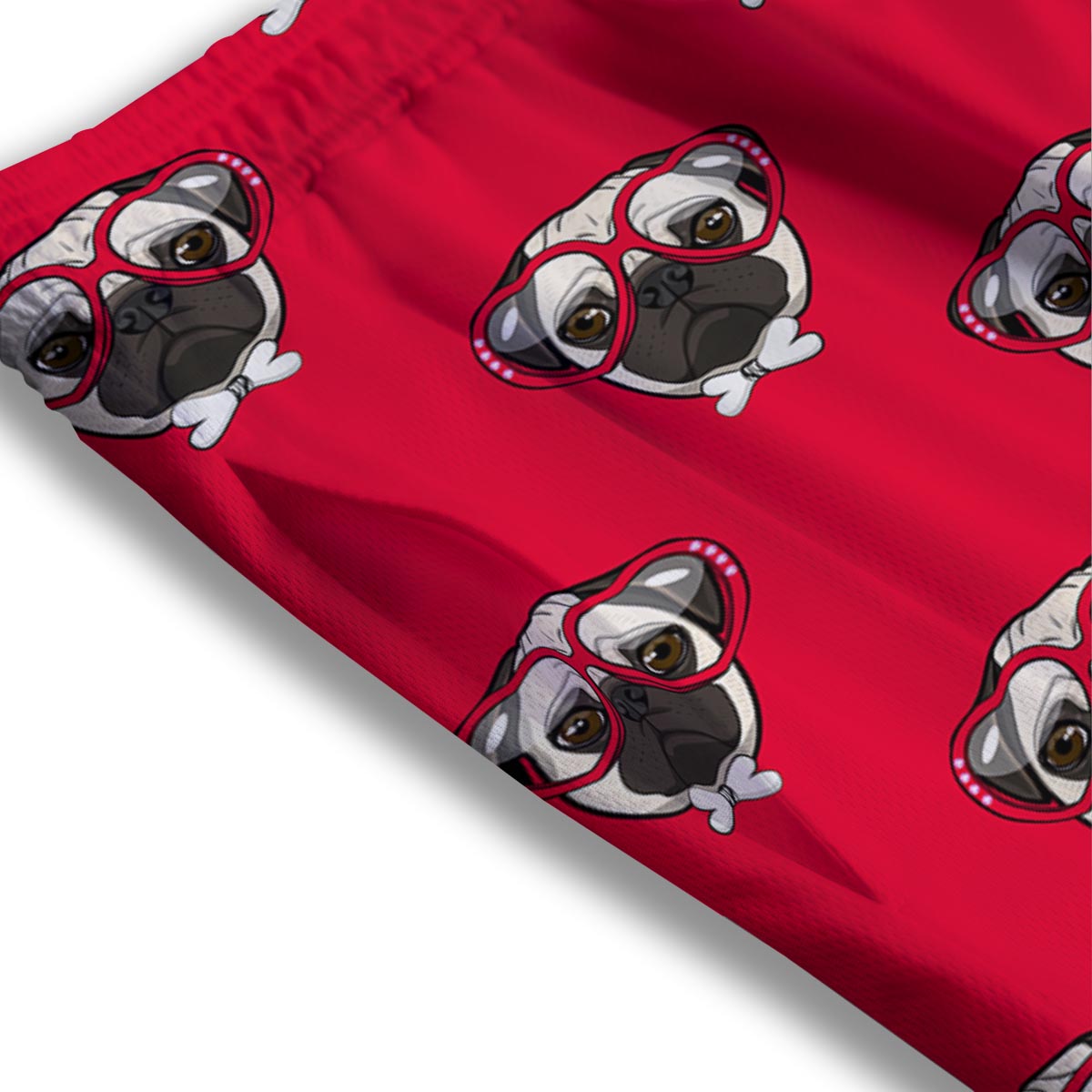 Pug Red Glasses Print Pattern Mesh Shorts