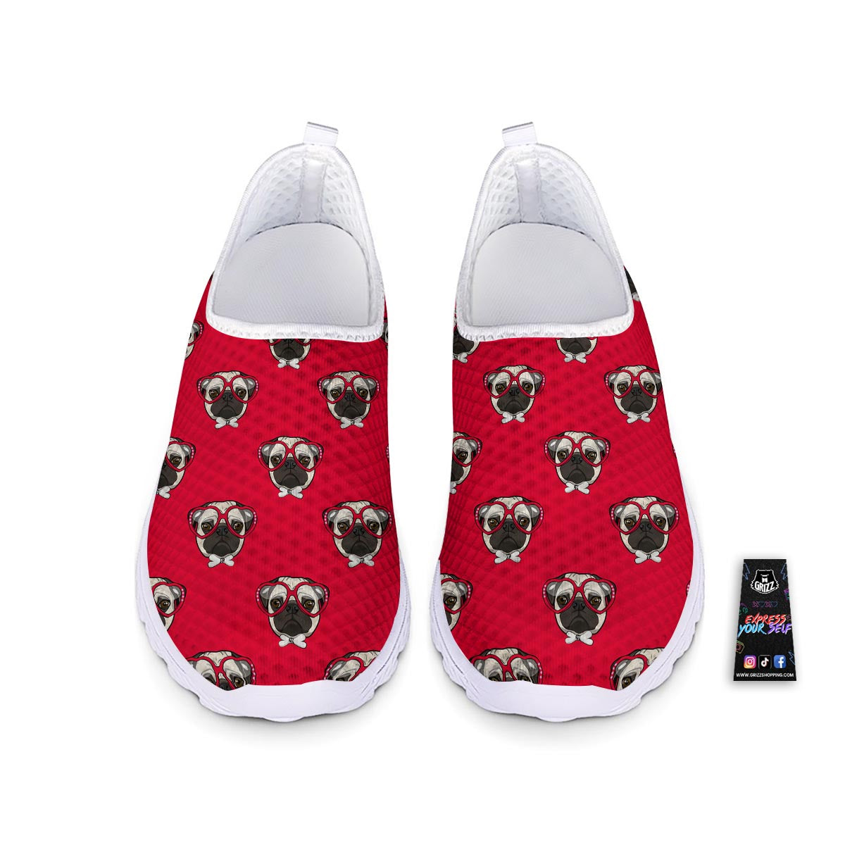 Pug Red Glasses Print Pattern Nurse Shoes-grizzshop