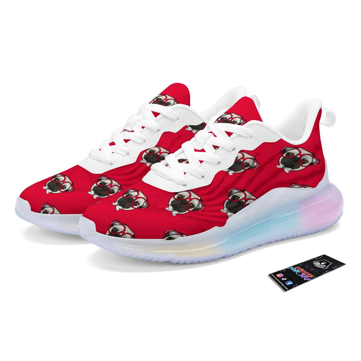 Pug Red Glasses Print Pattern Running Sneakers-grizzshop