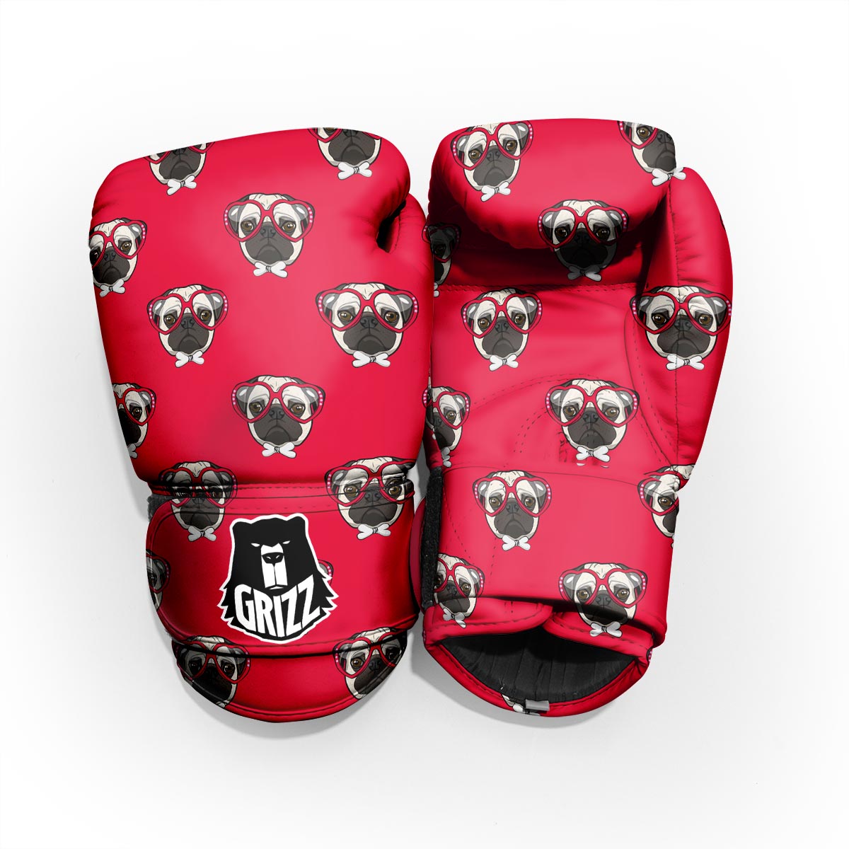 Pug Red Glasses Print Pattern Pro Boxing Glove