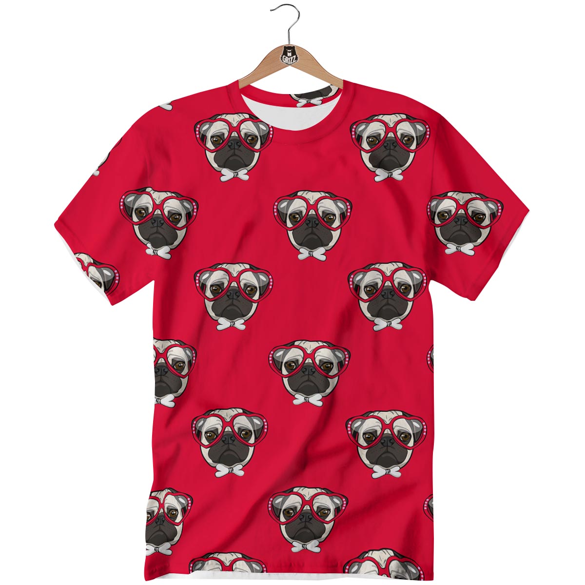 Pug Red Glasses Print Pattern T-Shirt-grizzshop