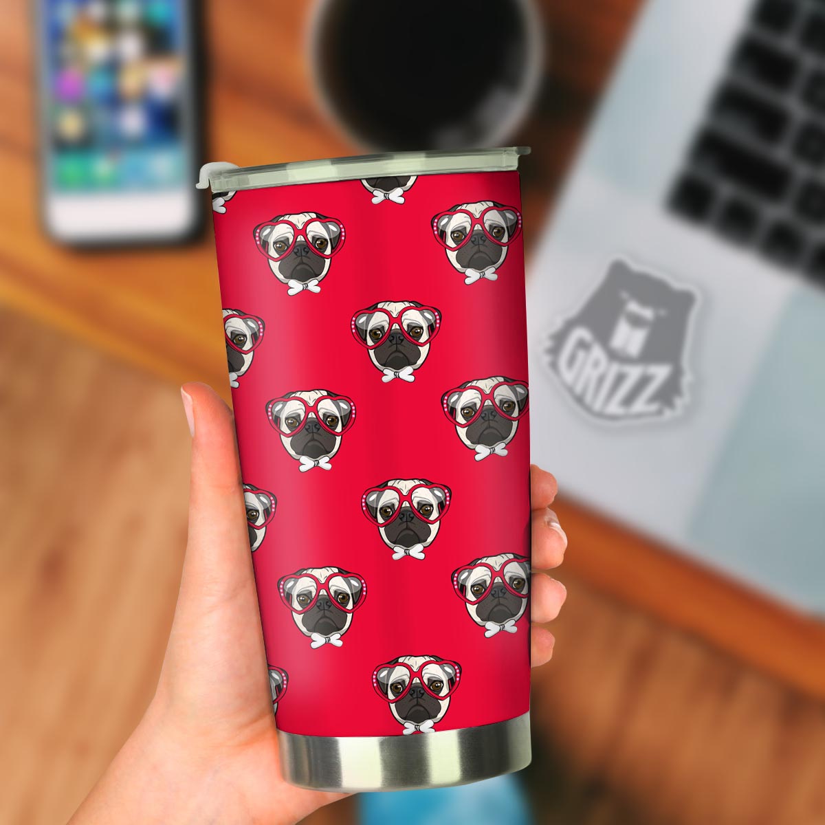 Pug Red Glasses Print Pattern Tumbler-grizzshop