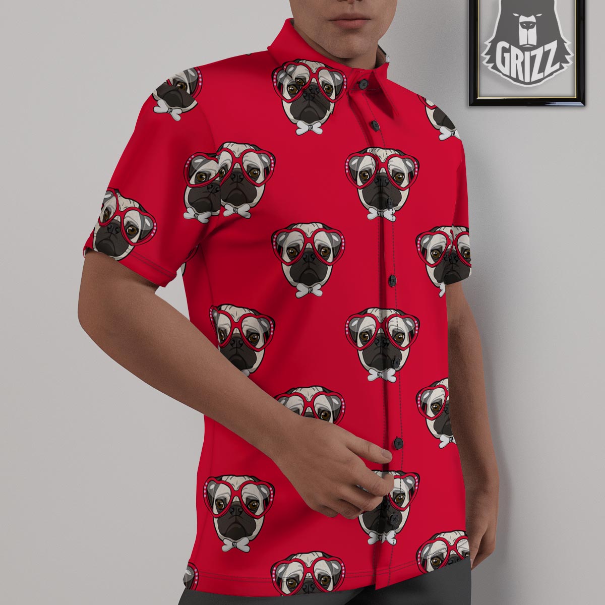 Pug Red Glasses Print Pattern Untucked Shirts-grizzshop