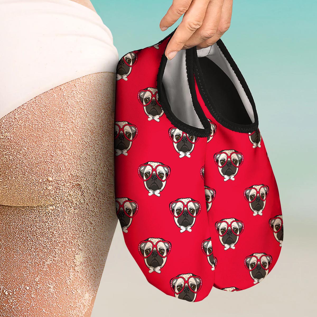 Pug Red Glasses Print Pattern Water Shoes-grizzshop