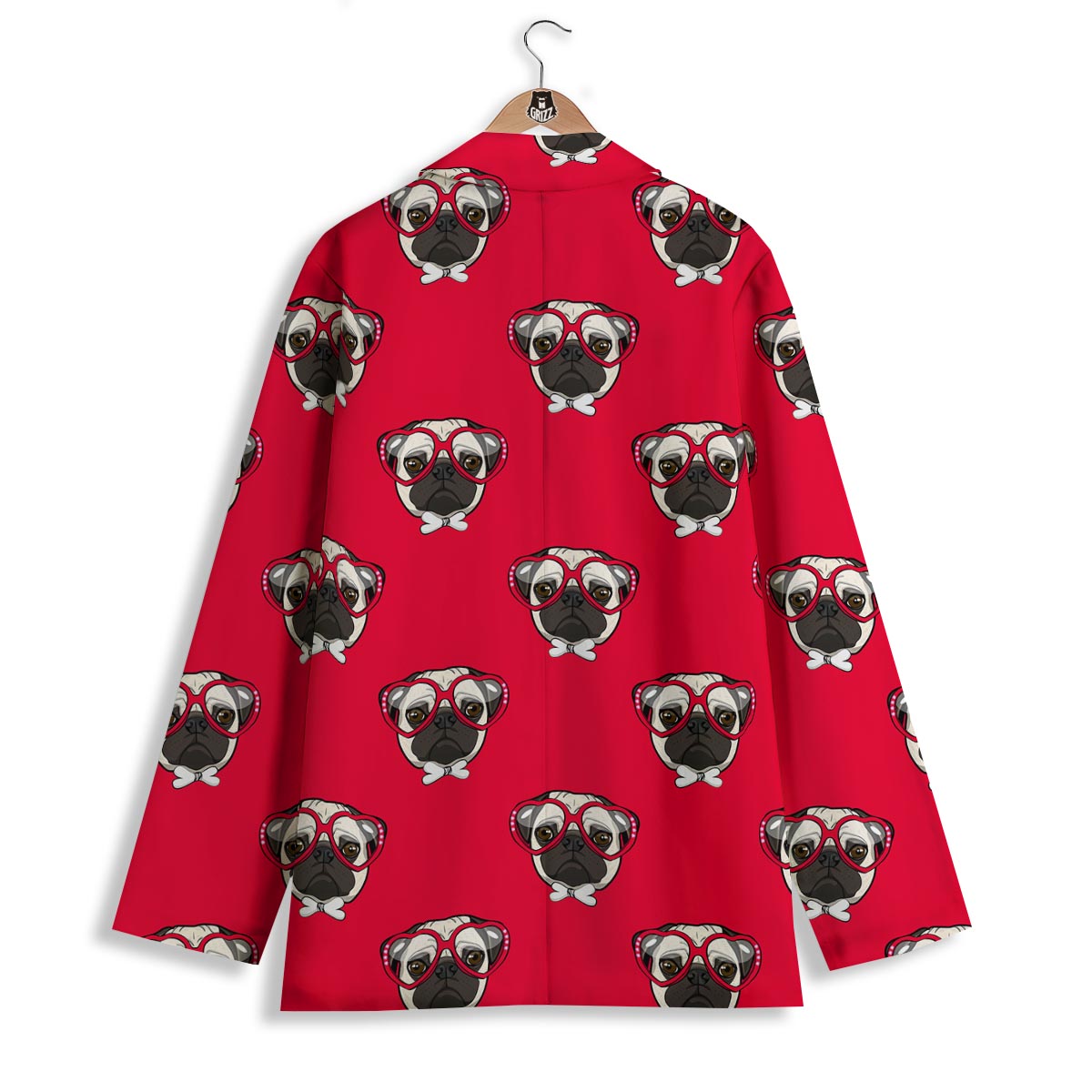 Pug Red Glasses Print Pattern Women's Blazer-grizzshop