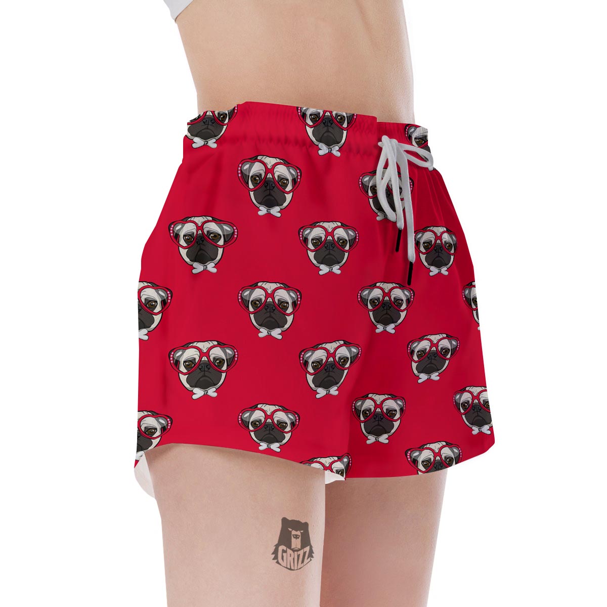 Pug Red Glasses Print Pattern Women's Shorts-grizzshop