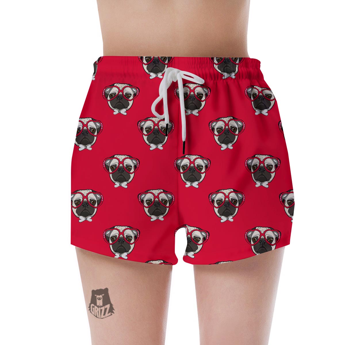 Pug Red Glasses Print Pattern Women's Shorts-grizzshop
